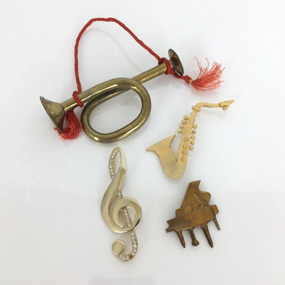 Vintage Music Brooch Pin Bundle Treble Clef Saxophone Piano And Horn Ornament